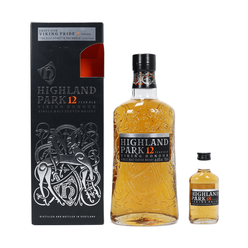 Highland Park 12 Year Old Viking Honour + 18 Year Old Viking Pride (50ml) Single Malt Scotch Whiskey Gift Pack
