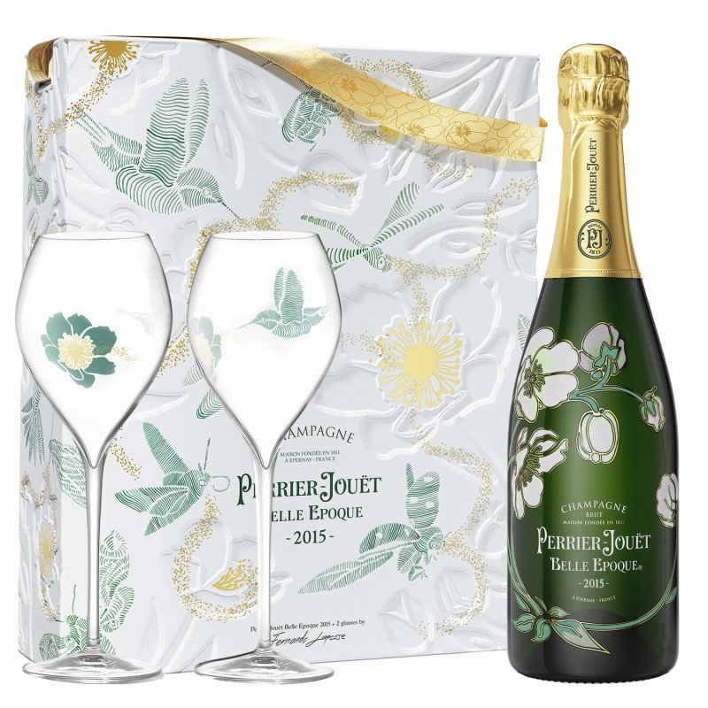 Perrier-Jouët Belle Époque Brut Champagne 2015 Gift Set with 2 Flutes - 750 mL