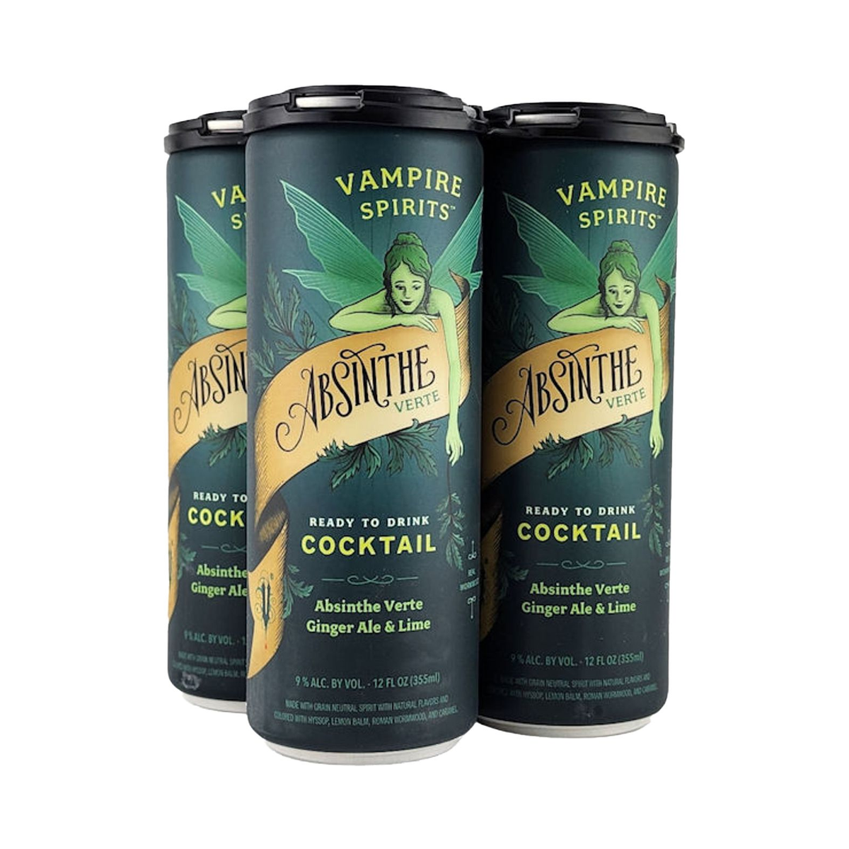 Vampire Spirits Absinthe Verte Ginger Ale & Lime Ready-to-Drink Cocktail 4-Pack
