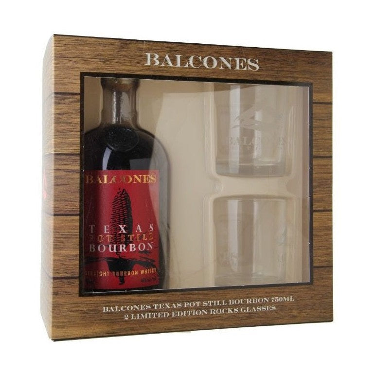 Balcones Texas Pot Still Straight Bourbon Whisky Gift Box w/Rocks Glasses