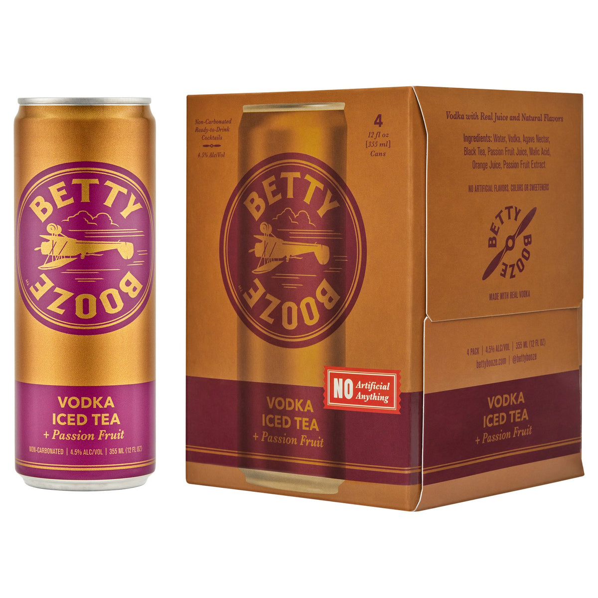 Betty Booze Vodka Iced Tea + Passion Fruit 4 Pack 355ml