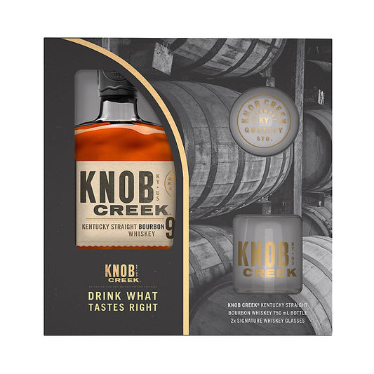 Knob Creek 9 Year Old Bourbon Gift Set with 2 Rocks Glasses 750ml